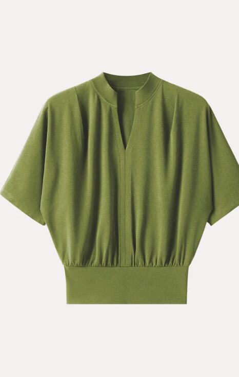 OGL Tops - Brand New OGL Women's Size L Stand Collar V Neck Top Blouse Sage Green